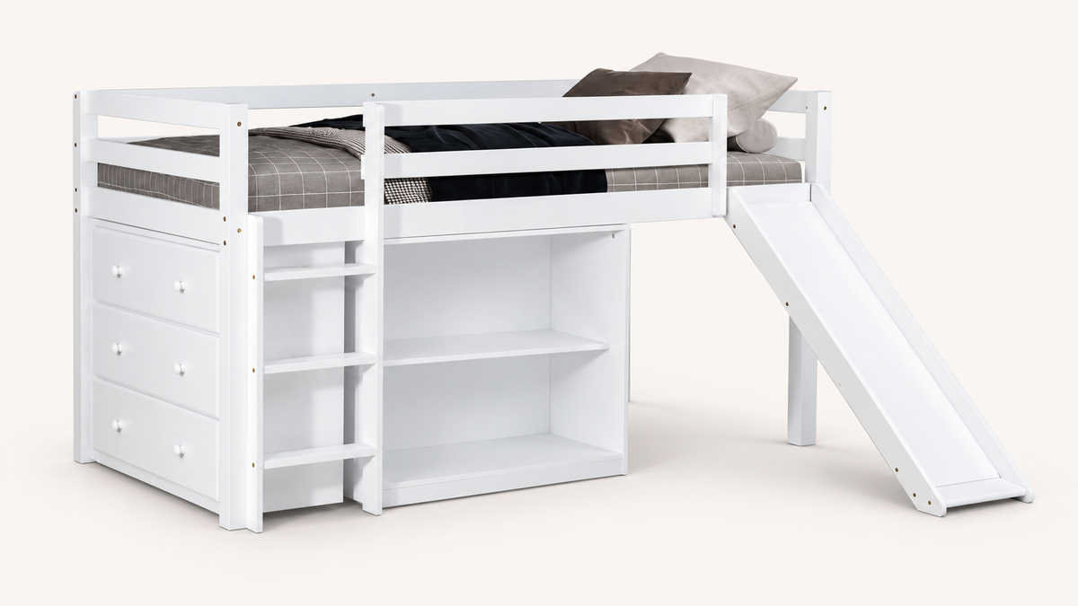 Litera Loft Alan Individual con Resbaladilla, Librero y Comoda