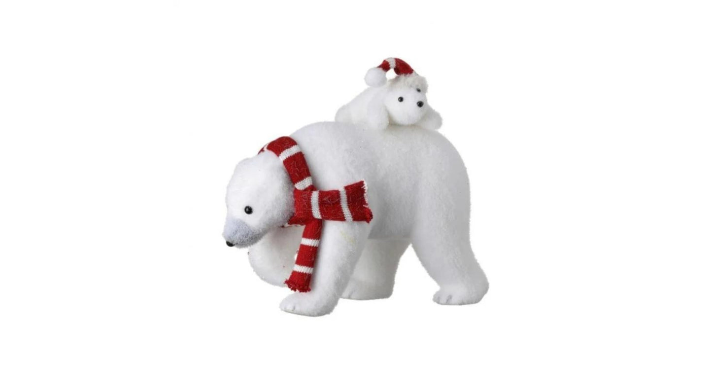 13"Frost Polar Bear&Cub on Back Scarf&Hat