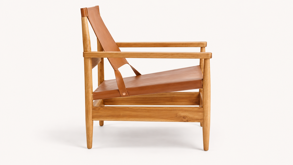 Sillón Federica Madera Y Piel